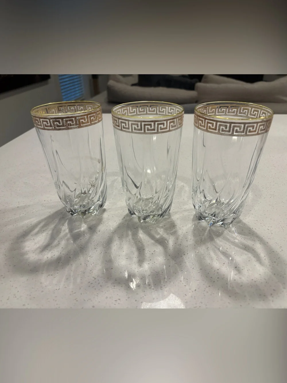 Vintage Italian Crystal Highball Glasses - Set of 3 Gold Greek Key Versace Style